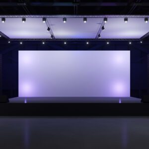 Empty stage Design for mockup and Corporate identity,Display.Platform elements in hall.Blank screen system for Graphic Resources.Scene event led night light staging.3d Background for onlineEvent,conference,live.3 render.