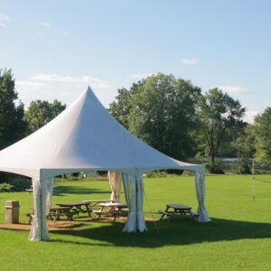 Small Marquee Tent with picnic tables in a park